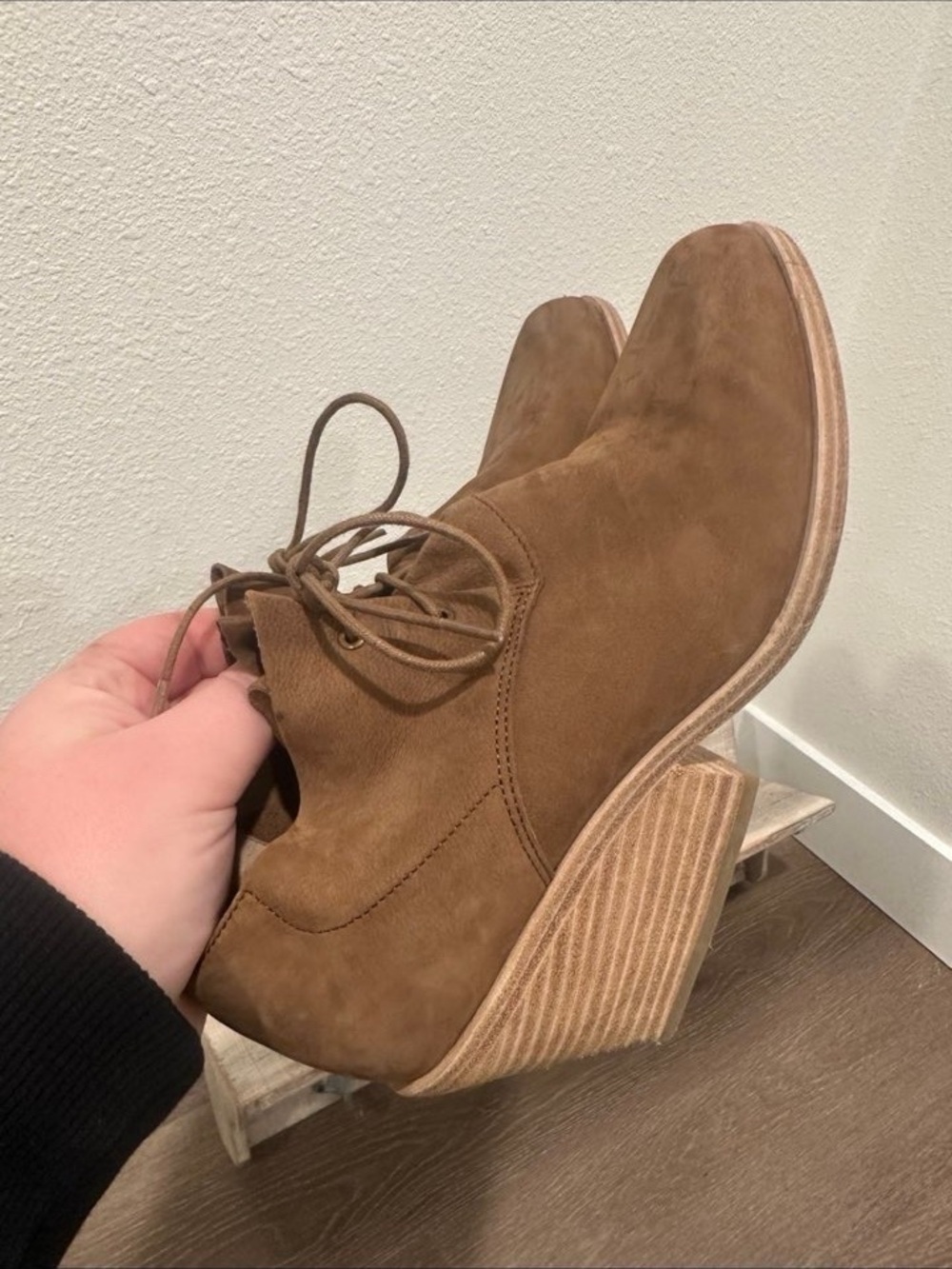 Eileen Fisher Brown Suede Lace-Up Wedge Ankle Boots
